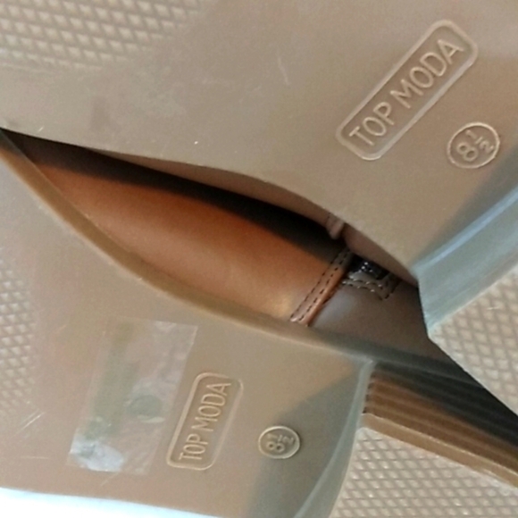 TOP MODA COGNAC BROWN BLOCK HEEL SIDE ZIP ANKLE BOOTS SIZE 8.5 NWT - Picture 7 of 8